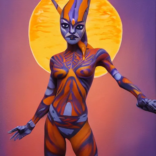 Prompt: beautiful_petite_sunset_of_ahsoka tano clone wars alien body Paint toned full body curv, abs Grand Odalisque_intricate_oil_paintingby Jo hn_William_Godward_by_Anna_Dittman_golden our body by J-H 768-C2.0
