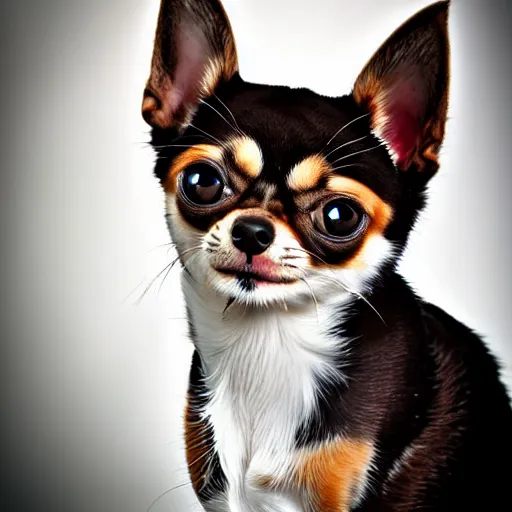 Prompt: a feline chihuahua - cat - hybrid, animal photography