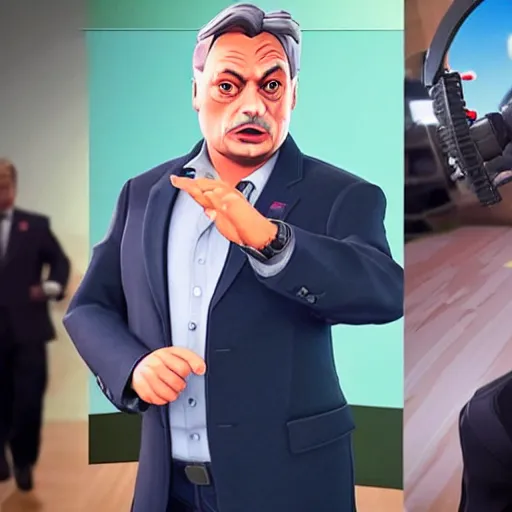 Image similar to Viktor Orban in Fortnite doing the Floss