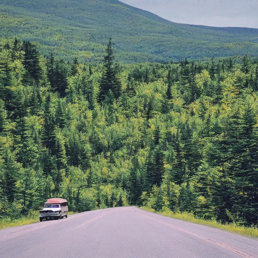 Prompt: Cover art for an album titled: 'Roadtrip in the Laurentians'.