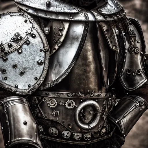 Prompt: steam punk knight wearing armor, steam comes out of the armor, shallow depth of field, moody lighting, 8 k,