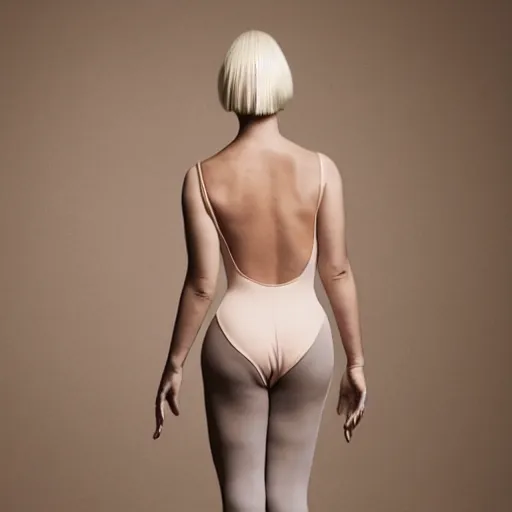 Image similar to sia furler wearing a skin colored leotard artistic photoshoot from behind