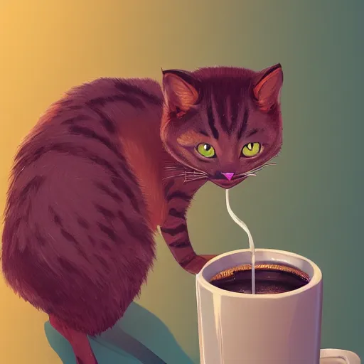 Image similar to cat drinking a starbucks coffee, hyperdetailed, artstation, cgsociety, 8k