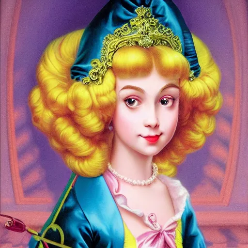 Prompt: baroque rococo pastel beautiful princess Greg Hildebrandt Lisa frank portrait