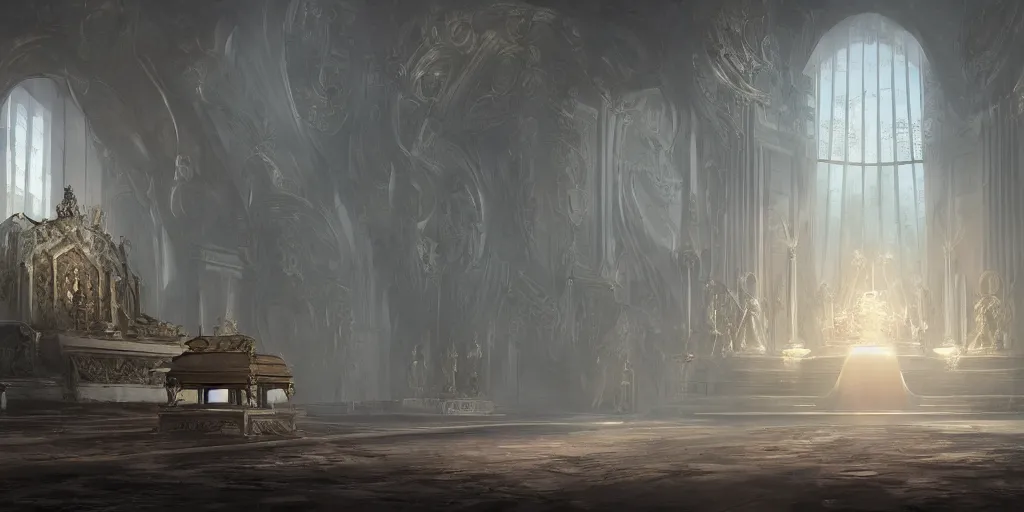 Image similar to a spiritual matte painting by feng zhu of a contemporary throne room, unreal engine, god rays, ue5, concept art, wide angle, 4k hd wallpaper