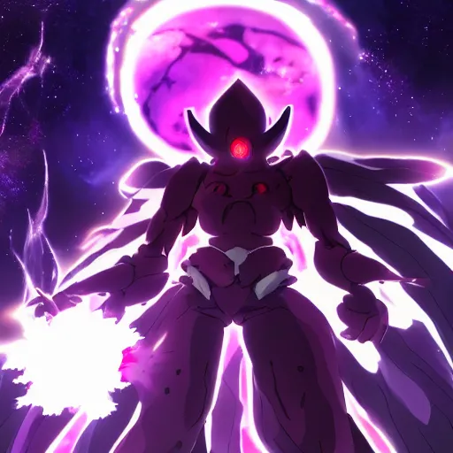 Image similar to Anime of Horrific cosmic abyssal formless creature wielding a powerful planet destroying weapon to pierce the heavens full body portrait , 8k, anime aesthetic, cinematic, dramatic, ominous, symmetrical-H 768