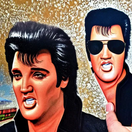 Image similar to Elvis at wholegrain bakery Aldinga hyper realistic, high octane