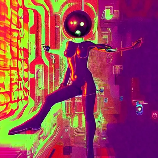 Prompt: “A picture of a woman, enter the void dmt lsd matrix techno alien cyberpunk psychedelic”