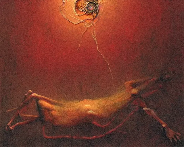 Image similar to by francis bacon, beksinski, mystical redscale photography evocative. azathoth the crawling chaos