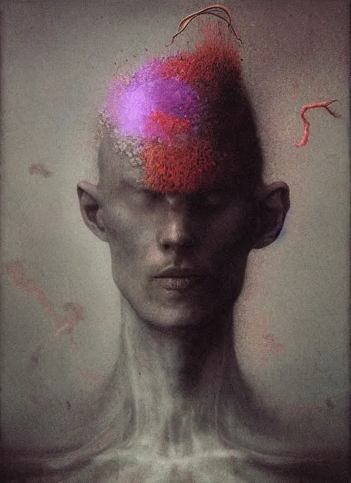 Image similar to rainbowmancer by beksinski, portrait, digital art