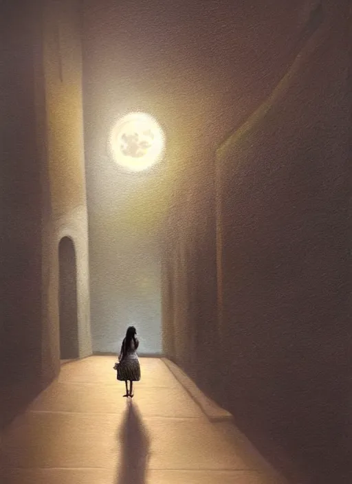 Image similar to young beautiful brown woman walking with her dog on Paseo Montejo in Merida Mexico at night with a full moon, illustration, photoreal, fantasy, trending. masterpiece work of art . oil on canvas. Digitally painted. Realistic. 3D. 8k. UHD.