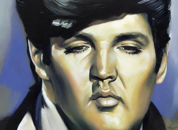 Image similar to a highly detailed beautiful portrait of elvis presley by gregory manchess, james gurney, james jean