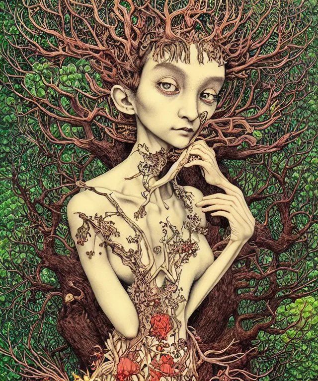 Prompt: portrait painted in jacek yerka style drawn by vania zouravliov and takato yamamoto, inspired by the giving tree, intricate acrylic gouache painting, high detail, sharp high detail, artstation