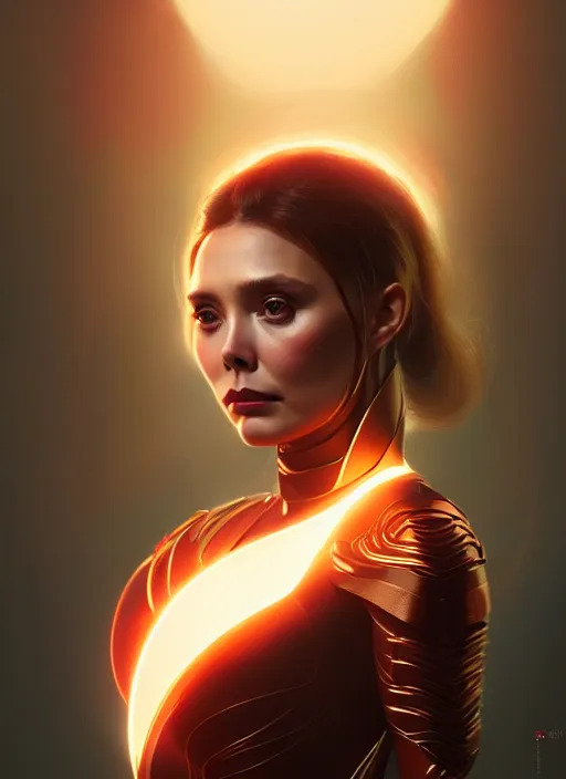 Image similar to portrait of modern darna, elizabeth olsen, intricate, elegant, glowing lights, highly detailed, digital painting, artstation, glamor pose, concept art, smooth, sharp focus, illustration, art by wlop, mars ravelo and greg rutkowski