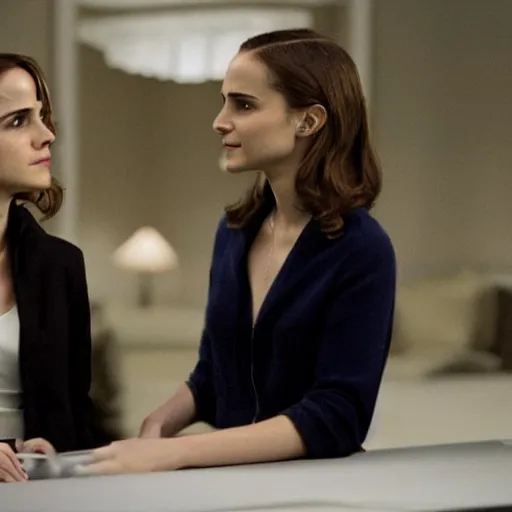 Prompt: Film still of Emma Watson and Natalie Portman in the movie The Social Network.