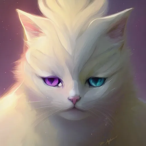 Image similar to a portrait of a beautiful white fluffy cat with yellow eyes, art by lois van baarle and loish and ross tran and rossdraws and sam yang and samdoesarts and artgerm, digital art, highly detailed, intricate, sharp focus, Trending on Artstation HQ, deviantart, unreal engine 5, 4K UHD image