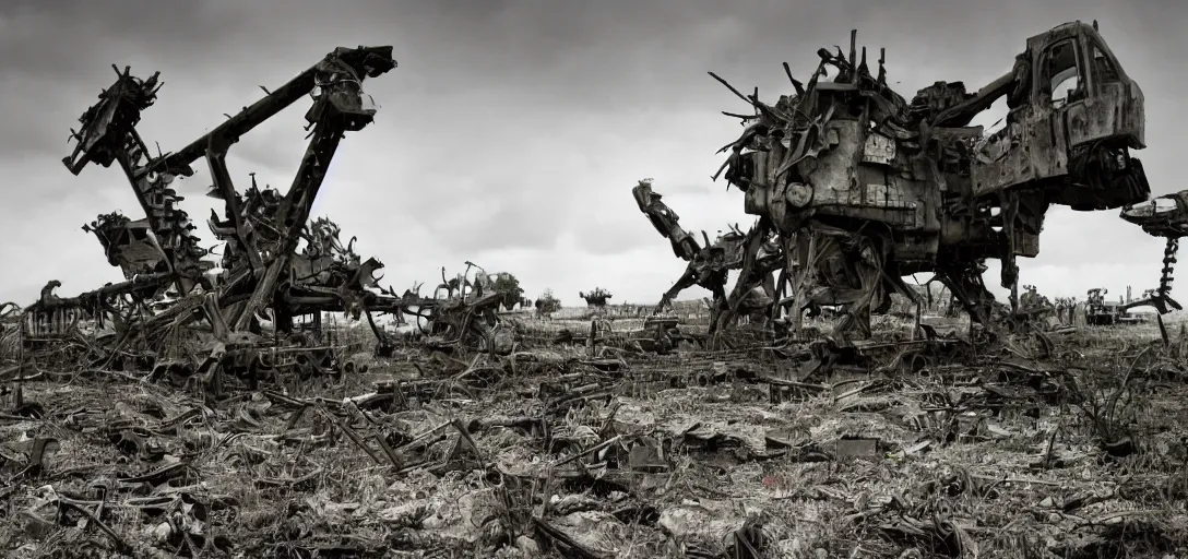 Image similar to the horrific machines of war are reclaimed by nature