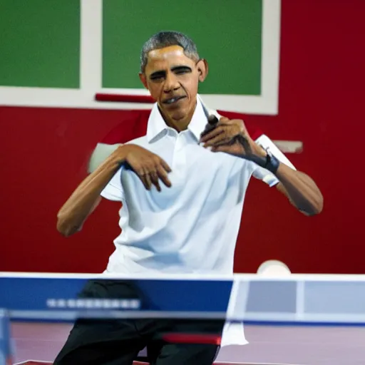 Prompt: obama playing table tennis