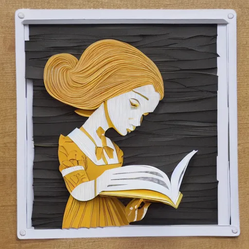 Image similar to cut paper art of belle reading a book