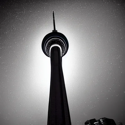 Prompt: Toronto tourist guide with planet mars as a head on Toronto space needle, dramatic cinematic lighting