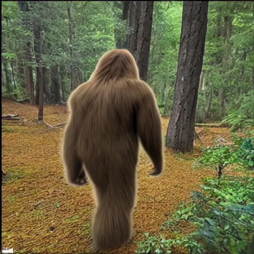Image similar to Bigfoot walking through the forest, trailcam footage, 4K details
