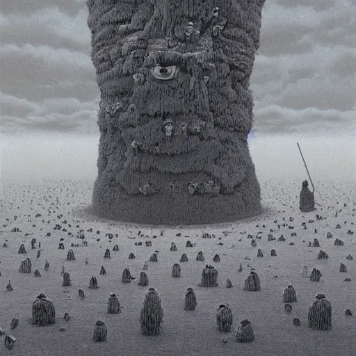 Prompt: a whole bunch of little tiny people, by zdzisław beksinski and studio ghibli