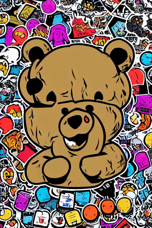 Prompt: in the style of max prentis and deathburger and laurie greasley a vector e-sports sticker portrait of an evil teddy bear, highly detailed, colourful, 8k wallpaper