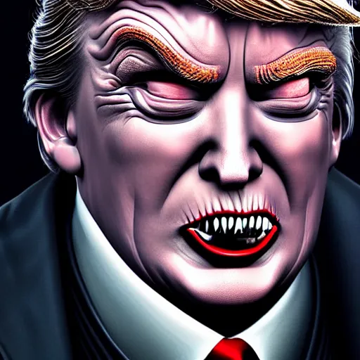 Prompt: donald trump dracula, character portrait, close up, concept art, intricate details, advanced lighting technology, beautiful, realistic faces and anatomy in the style of otto dix and h. r giger