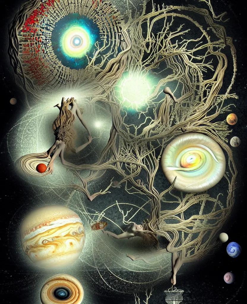 Prompt: whimsical uncanny creature radiates a unique canto'as above so below'ignited by the spirit of haeckel and robert fludd, breakthrough is iminent, glory be to the magic within, to honor jupiter, surreal collage alchemized by ronny khalil and stablediffusion