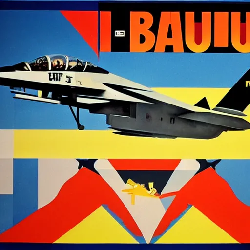 Prompt: a Bauhaus collage movie poster for Top Gun. F-14 jets