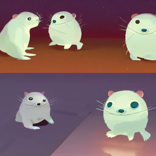 Image similar to baby harp seals being eaten by a robot hamsters on a techno cyborg alien world, atey ghailan, goro fujita, studio ghibli, scary lighting, clear focus, very coherent