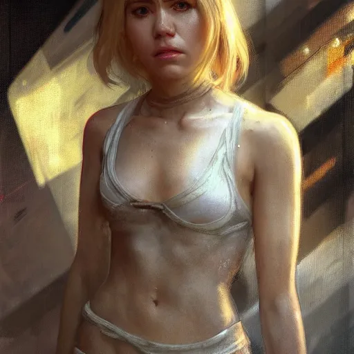 Image similar to hanna montana, full figure, hyperrealistic portrait, bladerunner street, art of elysium by jeremy mann and alphonse mucha, fantasy art, photo realistic, dynamic lighting, artstation, poster, volumetric lighting, very detailed face, 4 k, award winning