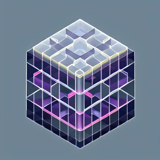 Prompt: transparent cube, isometric, voxels, game art