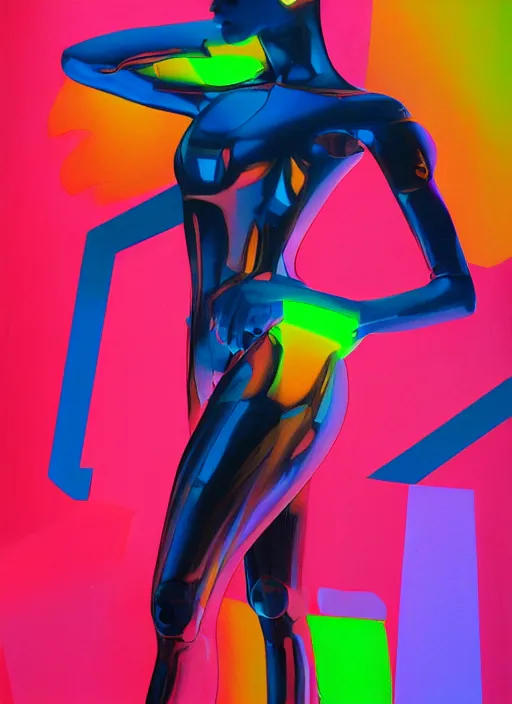 Image similar to futuristic lasers tracing, data visualization, laserpunk fullbodysuit,, pyramid visor, raindrops, wet, oiled, beautiful cyborg girl pinup, by steven meisel, kaws, rolf armstrong, cubist perfect geometry abstract acrylic, hyperrealism photorealistic airbrush collage painting, monochrome, neon fluorescent colors, minimalist rule of thirds, eighties eros