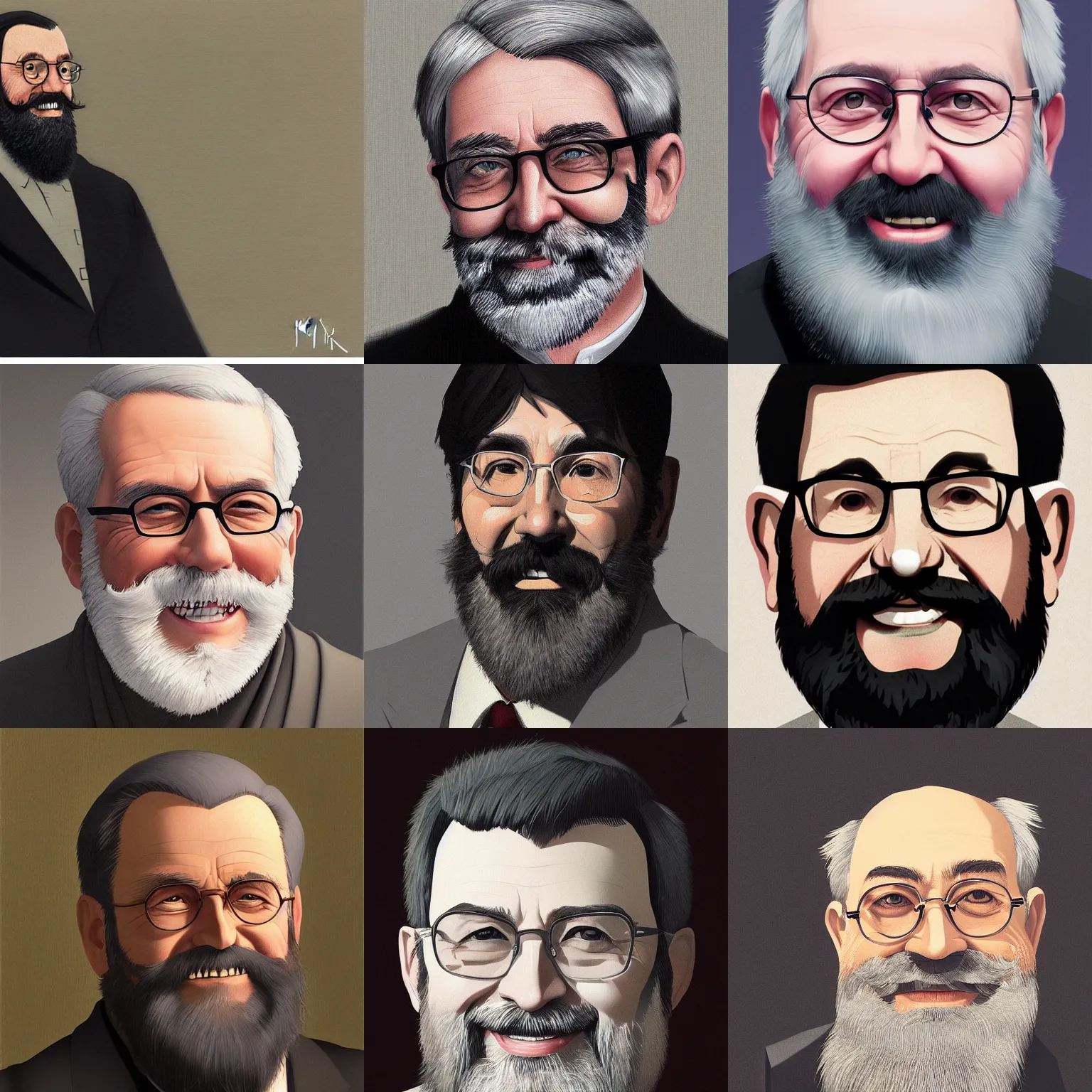 Prompt: A smiling professor with a flowing grey beard by ilya kuvshinov, portrait