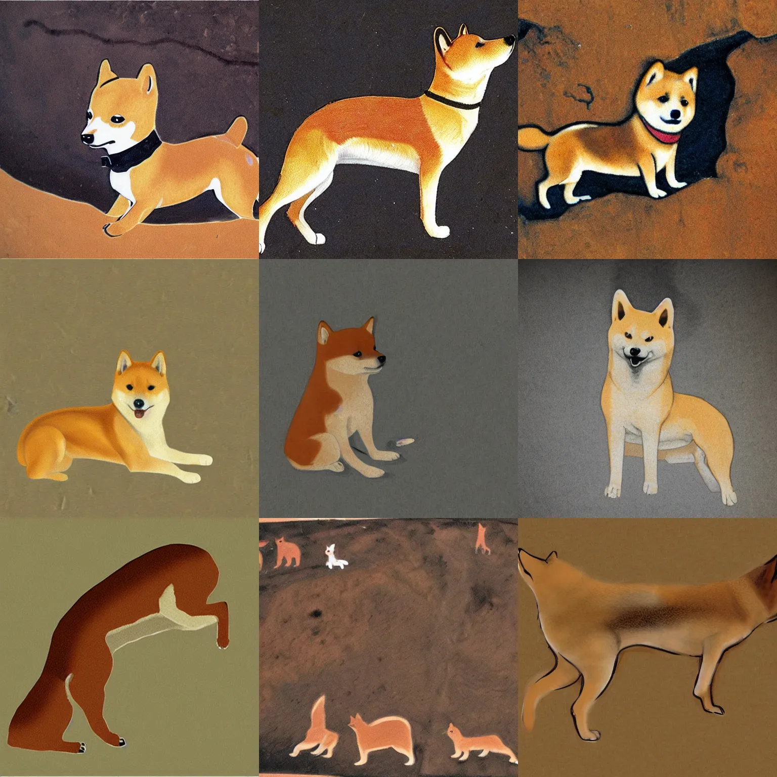 Prompt: cave painting of a shiba inu