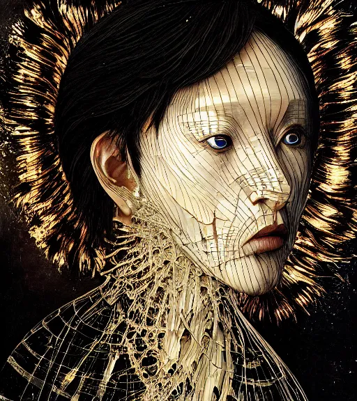 Prompt: still frame from Prometheus movie by Makoto Aida, cyborg with life within by Iris van Herpen painted by Caravaggio and by Hisashi Tenmyouya by Fuyuko Matsui by Makoto Aida by Yasunari Ikenaga by Takato Yamamoto