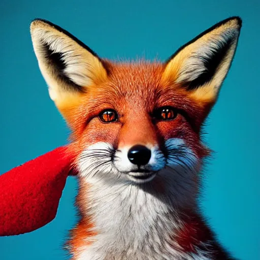 Prompt: award winning portrait of a fox animal with a red santa claus hat, on the cover of a magazine, Hasselblad photograph, f1.2