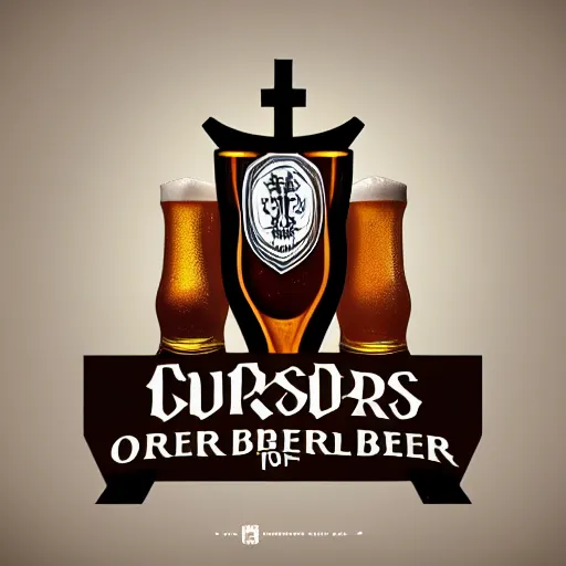 Image similar to Logo of the crusaders order of beer lovers, holding mugs of beer in their hands, graph design, typographic, digital painting, artstation, concept art, smooth, sharp focus, illustration, artstation trending, octane render, unreal engine