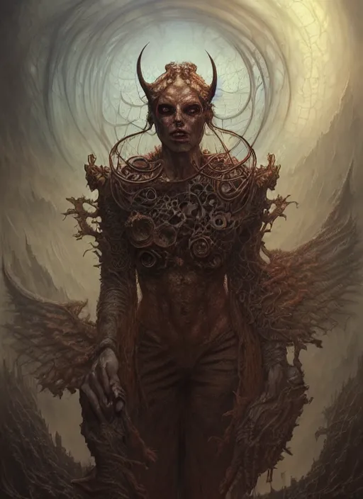 Prompt: portrait shot demon in a scenic dystopian environment, intricate, elegant, highly detailed, centered, digital painting, artstation, concept art, smooth, sharp focus, illustration, artgerm, tomasz alen kopera, peter mohrbacher, donato giancola, joseph christian leyendecker, wlop, boris vallejo