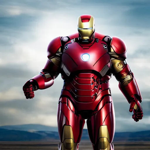 Image similar to morbidly obese ironman has a hard time flying, film still, marvel studios, high budget, funny