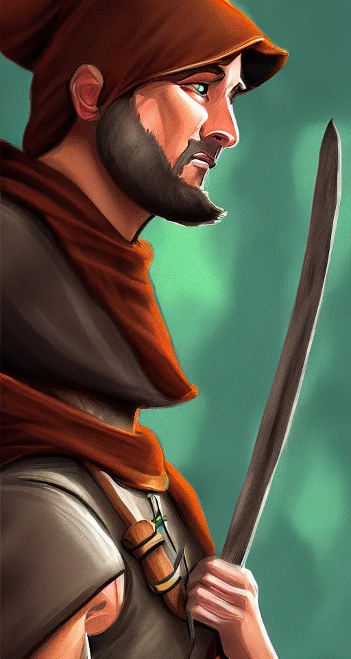 Image similar to a concept art digital painting of robin Hood