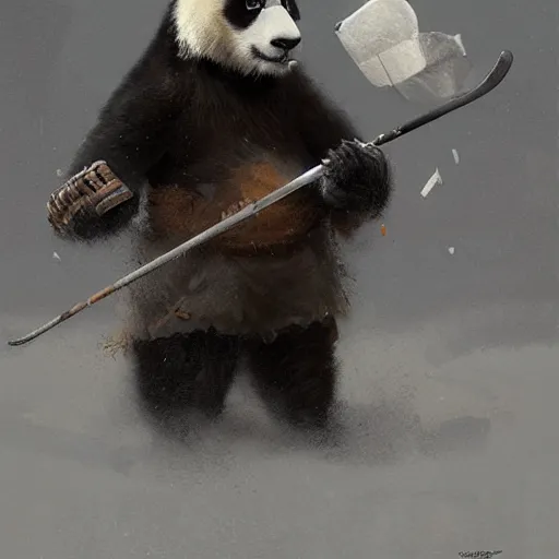 Image similar to panda wearing hockey uniform, intricate, sharp focus, illustration, highly detailed, digital painting, concept art, matte, art by ruan jia and wlop and greg rutkowski, masterpiece