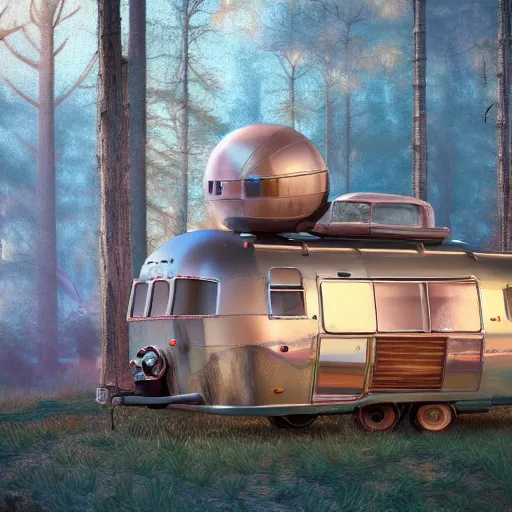 Prompt: vintage airstream treehouse, fine art, digital painting, cinematic lighting, hyperdetailed, photorealistic, 8k, high resolution, vibrant colors, insanely detailed and intricate, ray tracing, award winning, featured in artstation, octane render