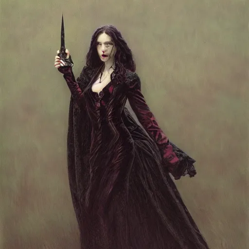 Image similar to portrait of a lady vampire, 35mm, victorian, depth of field, ominous, sharp, highly detailed, photorealistic, realistic, unreal 5, high definition, 8k, deviantart, donato giancola, irwin penn