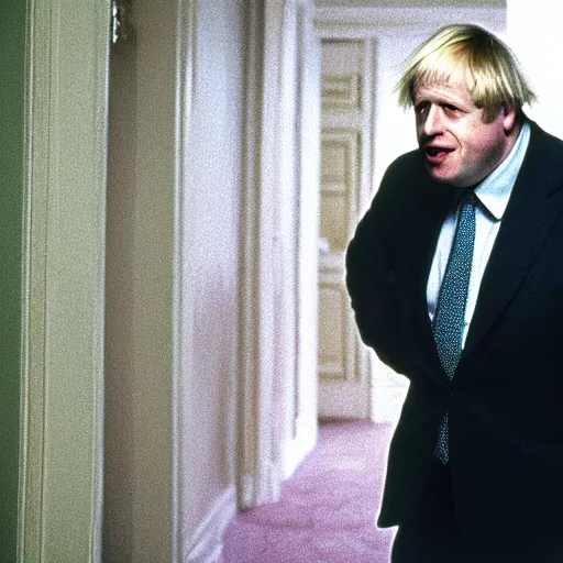 Prompt: Boris Johnson, film still from the movie The Shining