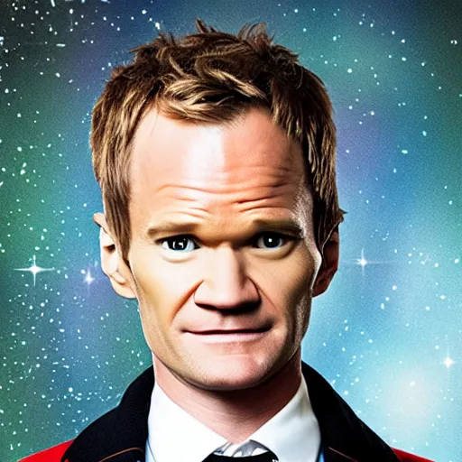 Prompt: neil patrick harris as doctor who, bbc promotional artwork