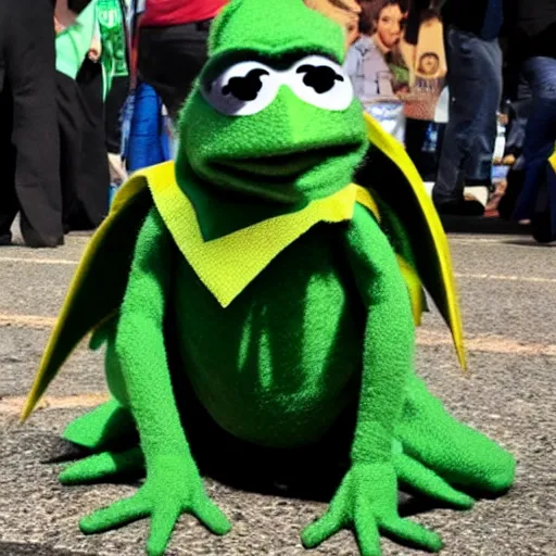 Image similar to kermit the frog dressed as batman