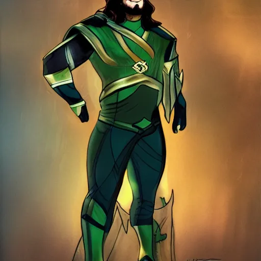 Image similar to Jon Tron as loki in the avengers, full body, hyperrealistic