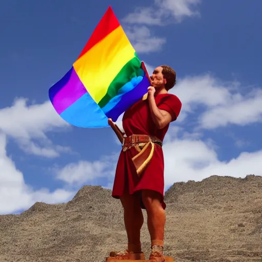 Prompt: moroni holding a pride flag